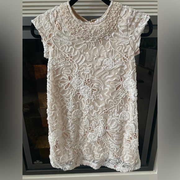 Girls Cream Embroidered Bead Collar Short Sleeve Design In Spain Mayoral Dress - Picture 1 of 11